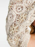 ASOS DESIGN embellished crochet milkmaid mini dress with blouson sleeve in stone