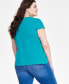 ფოტო #2 პროდუქტის Plus Size Lace-Up-Neck Short-Sleeve Top, Created for Macy's