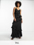 Фото #1 товара Flounce London Tall all over ruffle cami maxi dress in black