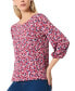 Petite Floral-Print 3/4-Sleeve Blouse