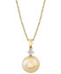 ფოტო #1 პროდუქტის Cultured Golden South Sea Pearl (11mm) & Diamond (1/10 ct. t.w.) 18" Pendant Necklace in 14k Gold