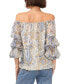 Фото #2 товара Women's Paisley Off The Shoulder Bubble Sleeve Tie Front Blouse