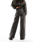 Фото #6 товара ONLY faux leather wide fit trouser in washed black