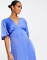 Фото #8 товара Flounce London Petite satin flutter sleeve maxi dress with plunge front in blue