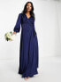 TFNC Bridesmaid long sleeve satin maxi dress in navy blue