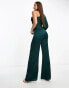 TFNC Tall satin one shoulder jumpsuit in forest green