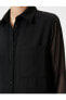 Şifon Gömlek Elbise Midi Düğmeli Cep Detaylı Uzun Kollu
