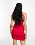 True Violet sleek mini dress with ruffle detail in red