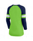 Women's Neon Green, College Navy Seattle Seahawks Arch Raglan 3/4-Sleeve Notch Neck T-shirt