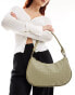 Glamorous woven detail crescent shoulder bag in olive green