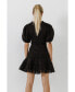 Фото #3 товара Women's Plunging Lace Trim Dress with Puff Sleeve