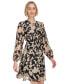 Petite Printed Jewel-Neck Long-Sleeve Dress