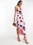 ASOS DESIGN one shoulder strappy midi dress with lace trim in spaced floral