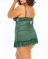 ფოტო #2 პროდუქტის Plus Size Lace Babydoll with Bows & Thong 2pc Lingerie Set