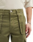 Sean John script logo wide leg cargo trousers in khaki with front hem split