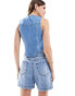 Фото #4 товара ASOS DESIGN denim western waistcoat in mid blue