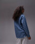 Topshop longline shirt in blue check синий клетчатый, 46 - фото #3