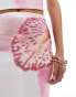 Kaiia mesh column maxi skirt with co-ord in white and pink orchid print