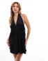 Фото #1 товара ASOS DEISGN satin halter mini dress with tie side details in black