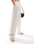 Bershka tie waist wide leg linen trousers in ecru stripe