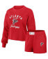 ფოტო #1 პროდუქტის Women's Red Distressed Atlanta Falcons Waffle Knit Long Sleeve T-shirt and Shorts Lounge Set