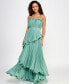 Juniors' Strapless Ruffled Tiered Pleated Gown