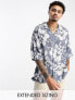 ASOS DESIGN dropped shoulder oversized revere shirt in grey vintage inspired hawaiian print