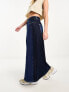 River Island patchwork denim maxi skirt in dark blue