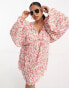 Фото #2 товара ASOS DESIGN Curve micro pleated batwing trapeze mini dress in pink floral