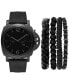 Men's Black Leather Strap Watch 44mm Gift Set