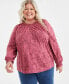 ფოტო #1 პროდუქტის Plus Size Floral-Print Smocked-Trim Top, Created for Macy's