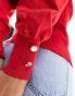 Фото #6 товара River Island roll neck ribbed top with button sleeve detail in red