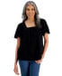 Petite Cotton Square-Neck Raglan-Sleeve Top, Created for Macy's