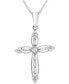 ფოტო #1 პროდუქტის Diamond Round & Baguette Openwork Cross 18" Pendant Necklace (1/4 ct. t.w.) in 14k White Gold