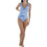 Lauren Ralph Lauren Ruffle Surplice Tank One-Piece Swimsuit Royal Blue/White 10