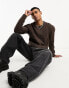 Jack & Jones cable knit crew neck jumper in dark brown