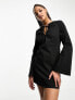The Frolic textured bell sleeve mini dress in black
