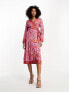 Фото #3 товара Never Fully Dressed contrast wrap midi dress in pink and red chilli print