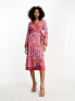 Фото #5 товара Never Fully Dressed contrast wrap midi dress in pink and red chilli print