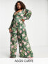 Фото #1 товара ASOS DESIGN Curve satin tea jumpsuit with lace up back in floral print