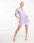 JDY exclusive wrap mini tea dress in lilac vintage floral