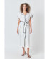 ფოტო #2 პროდუქტის Women's Contrast Binding Belted Midi Dress