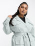 In The Style Plus utility pocket detail belted jacket in blue
