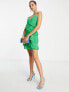 Фото #4 товара Mango ruched detail mini dress in green polka dot