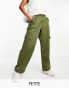 River Island Petite straight leg cargo utility trouser in khaki