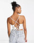 Фото #2 товара ASOS DESIGN Petite linen square neck sun top with lace up back in white