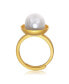 Фото #3 товара Sterling Silver 14K Gold Plated with Genuine Freshwater Pearl Adjustable Ring