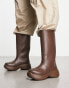 Фото #3 товара ASOS DESIGN – Wadenhohe Gummistiefel in Braun mit dicker Sohle