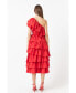 ფოტო #2 პროდუქტის Women's One Shoulder Tiered Midi Dress