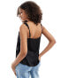 YAS satin cami with lace detail in black - BLACK